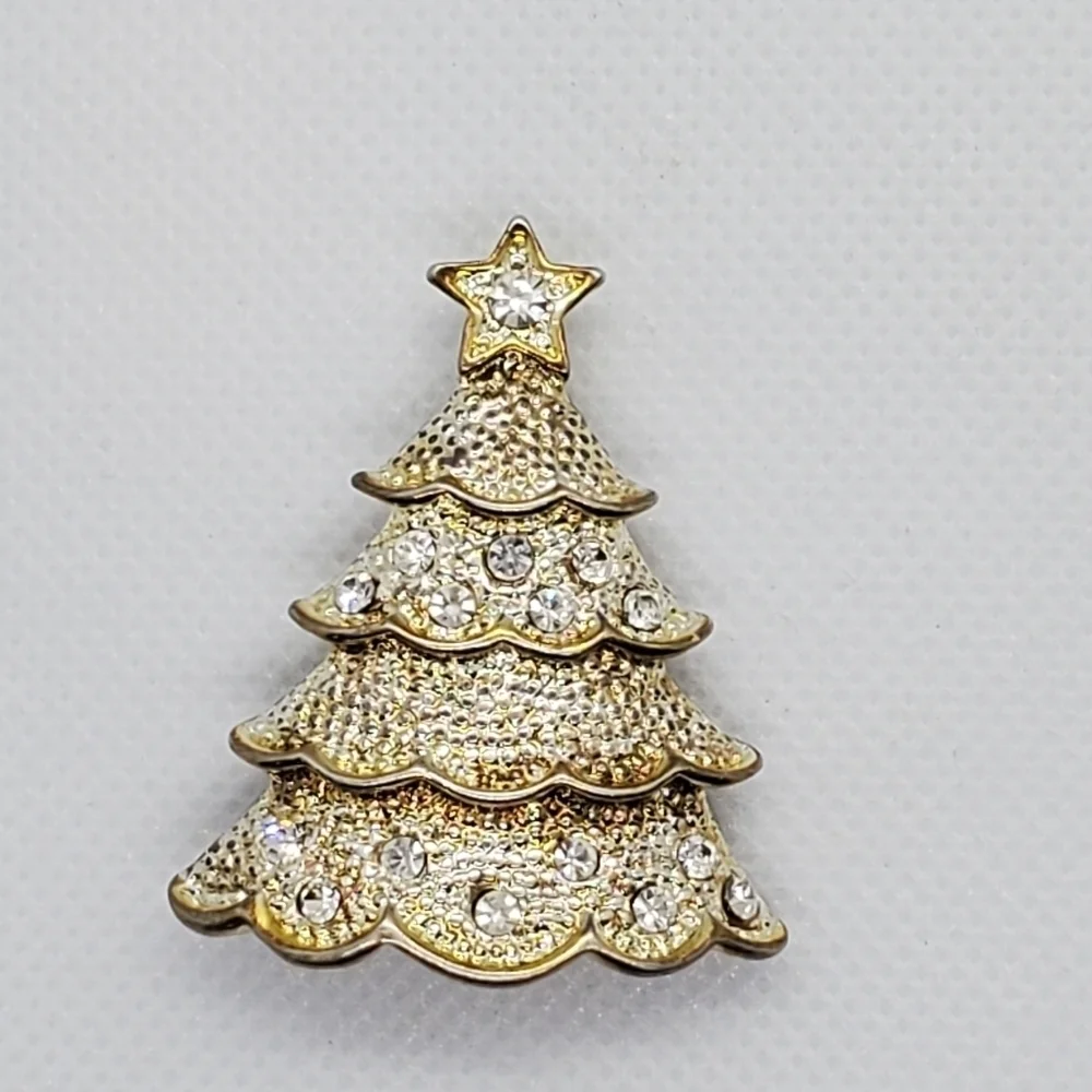 White and Gold Color CHRISTMAS TREE PIN BROOCH